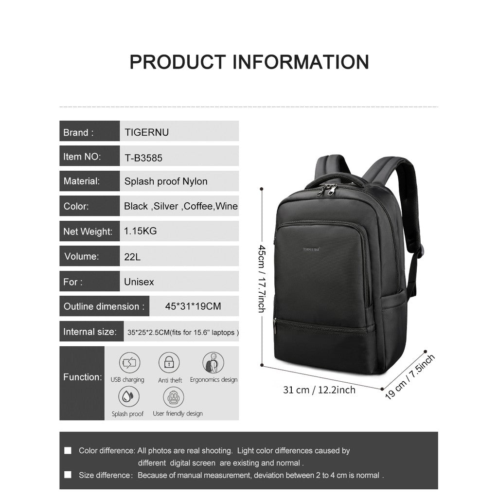 Tigernu T-B3585 15.6 inch Anti Theft Laptop Backpack with Lock