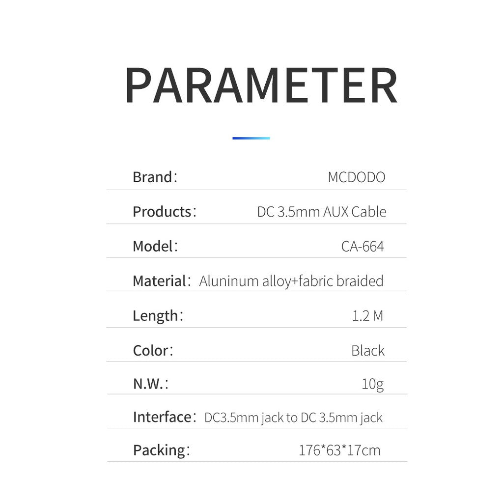 Mcdodo CA-6640 Audio Cable DC 3.5m Male to Male 1.2m