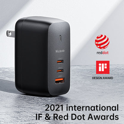 Mcdodo CH-8441 GaN 65W Dual USB Type C + USB Mini Size Wall Charger Mecha Series Reddot Winner 2021